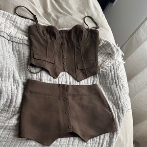 Edikted brown mini skirt and corset top